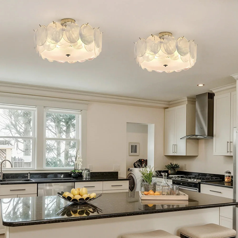 Murano Glass Flush Mount Ceiling Light Modern Round Chrome Brass Limited Edition