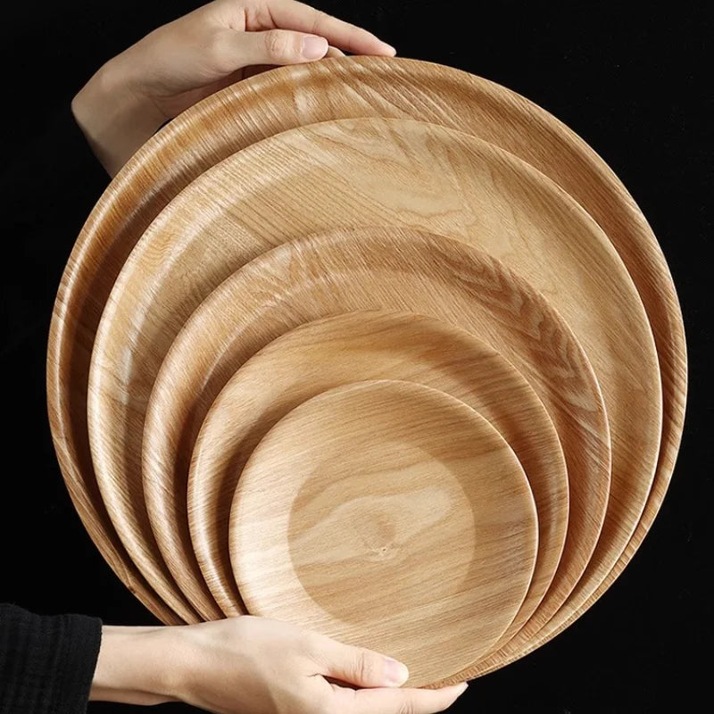 Wooden Dinner Plate Round Dessert Plate Wood Plate Coffee Cake Tray Bakery Bread Display Tray Kitchen Tableware Accessories