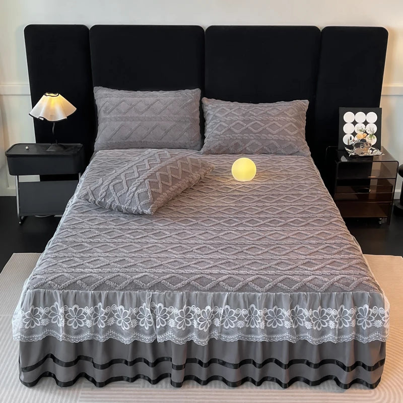 Lan Duo Mao Solid Colour Bed Skirt Elastic Corners Winter Warm Collection