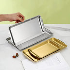 304 Stainless Steel Plate Rectangular Plate Golden Tray Craft Decoration Barbecue Plate Western Food Snack Plate Flat Plate