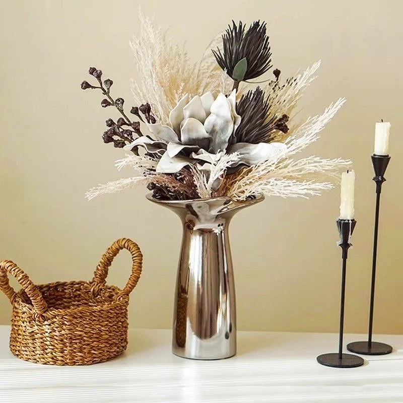 Silver-Plated Minimalist Ceramic Vase | Precious Luxury Home Décor