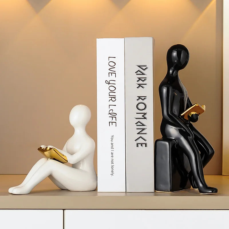 Sculptural Resin Figurine Bookends | Luxury Modern Home & Study Décor