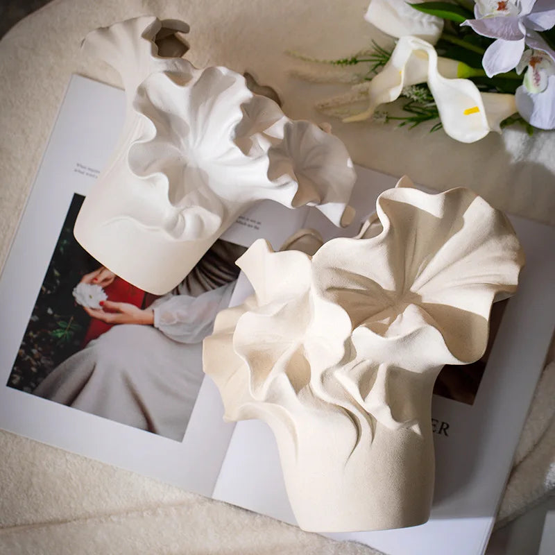 Handmade Petal Pleats Vase | Artisan Pottery Vessel for Luxury Interiors