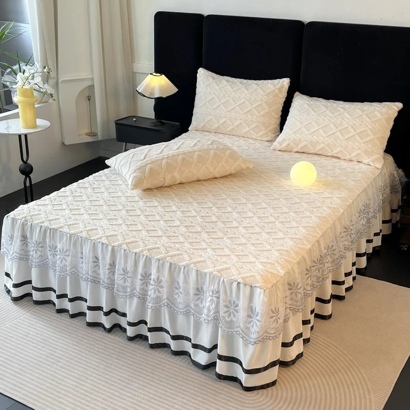 Lan Duo Mao Solid Colour Bed Skirt Elastic Corners Winter Warm Collection