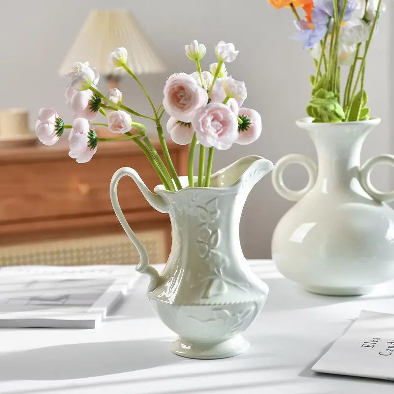 White Narrow-Neck Ceramic Vase | Ikebana-Inspired Luxury Home Décor