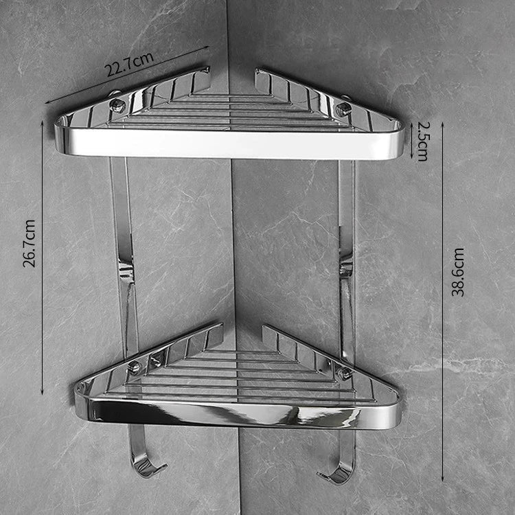 Aqualuxe Chrome Brass Corner Shower Shelf Dual Tier Elite