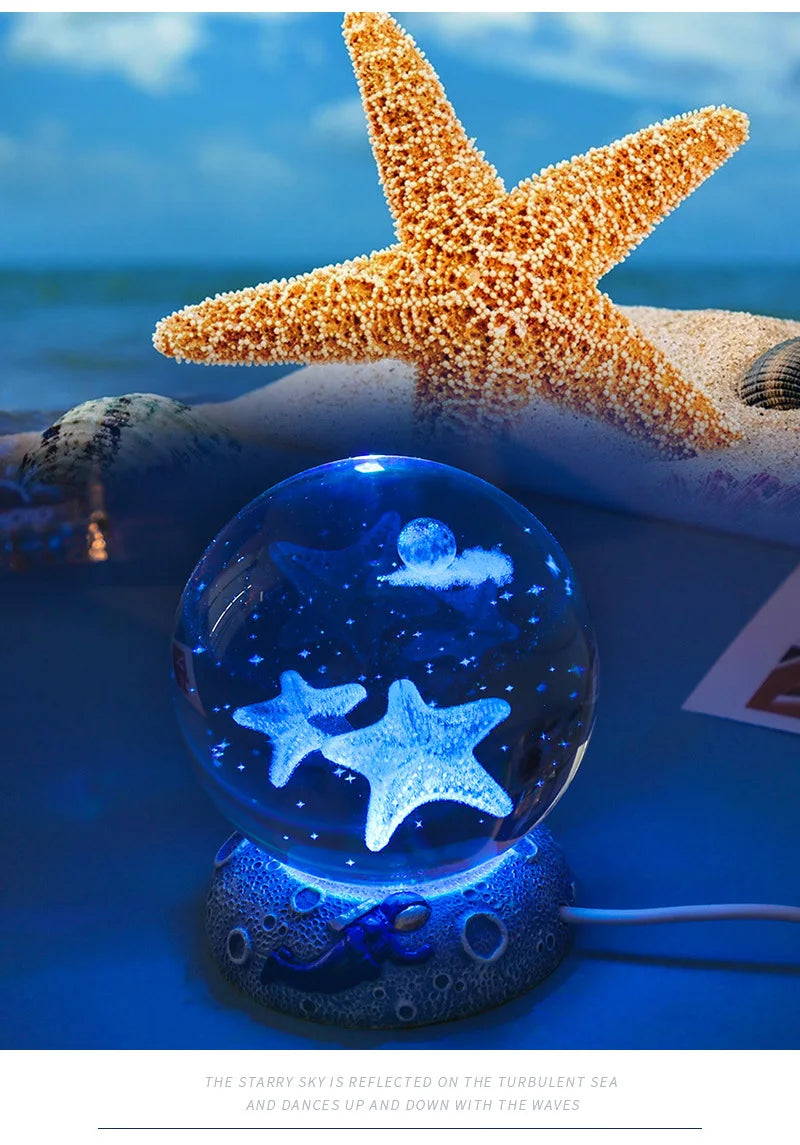 Crystal Ball Night Light Ornament 3D Engraved Luminous Resin Gift