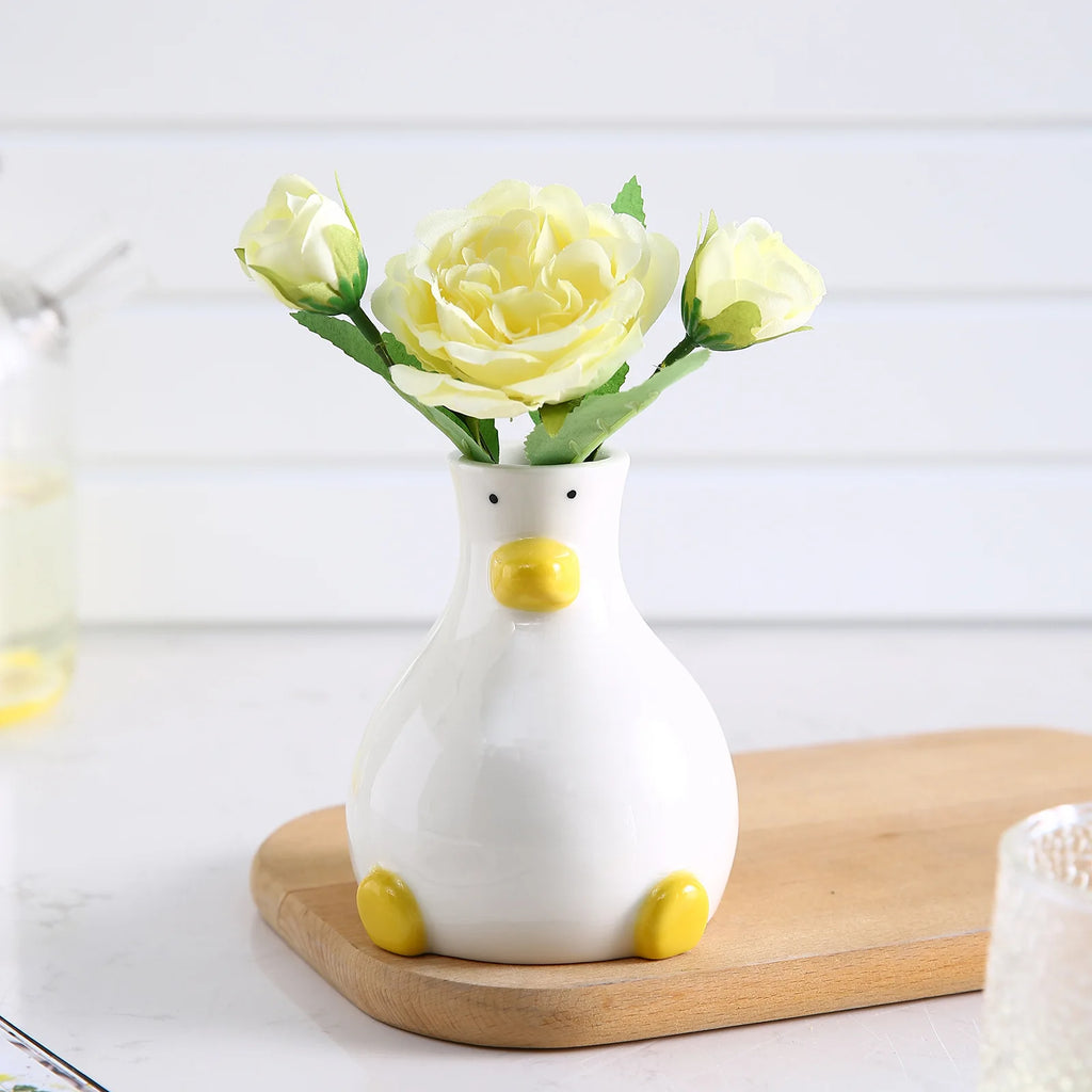 Creative Cartoon Ceramic Vase Cute Duck Flower Arrangement Hydroponic Home Decor Living Room Foyer Decoration