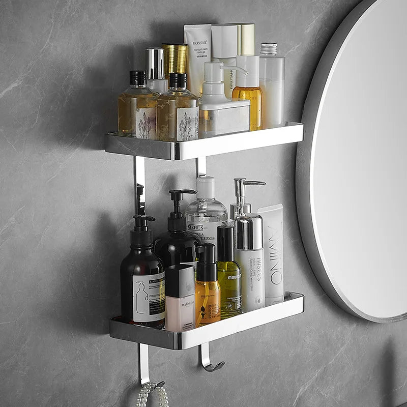 Aqualuxe Chrome Brass Corner Shower Shelf Dual Tier Elite