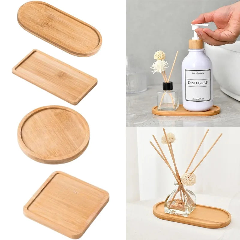 1-4PCS Natural Bamboo Wooden Organizer Tray Oval Rectangular Shape for Bathroom Counter Storage Jewelry and Skincare Display