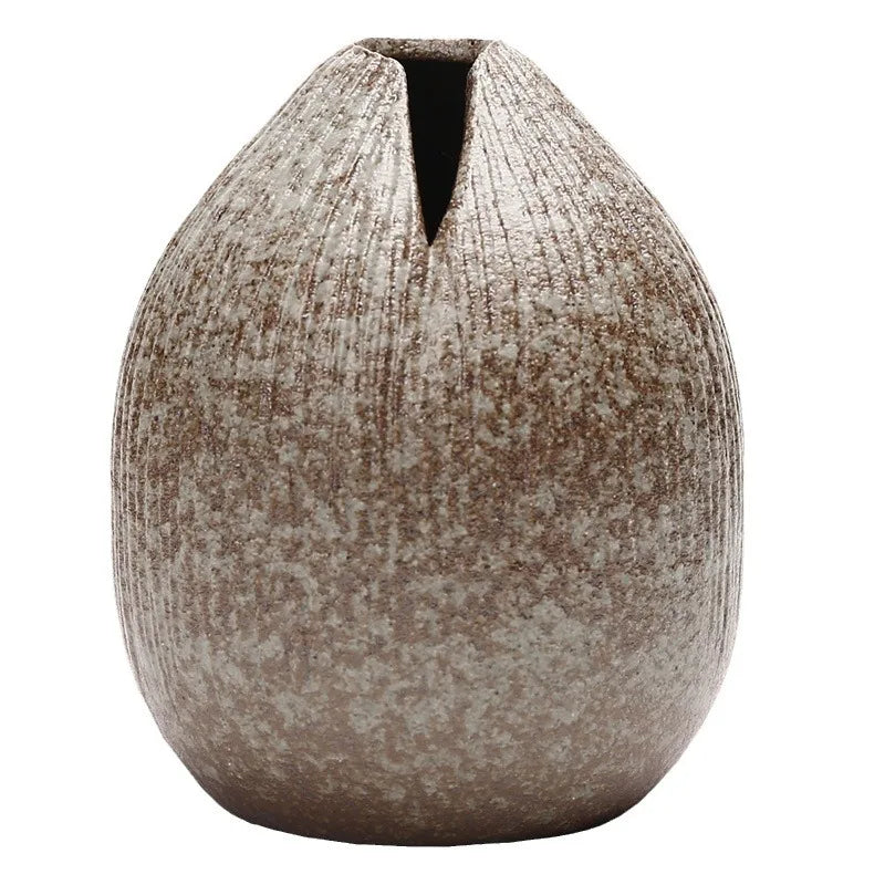 Japanese Style Terracotta Vase Imitation Stone Abstract Flower Arranger Table Top Vintage Ornament Living Room Flower Vase