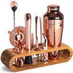 Premium Cocktail Shaker Set – 10-Piece Bar Shaker Set with Elegant Bamboo Stand