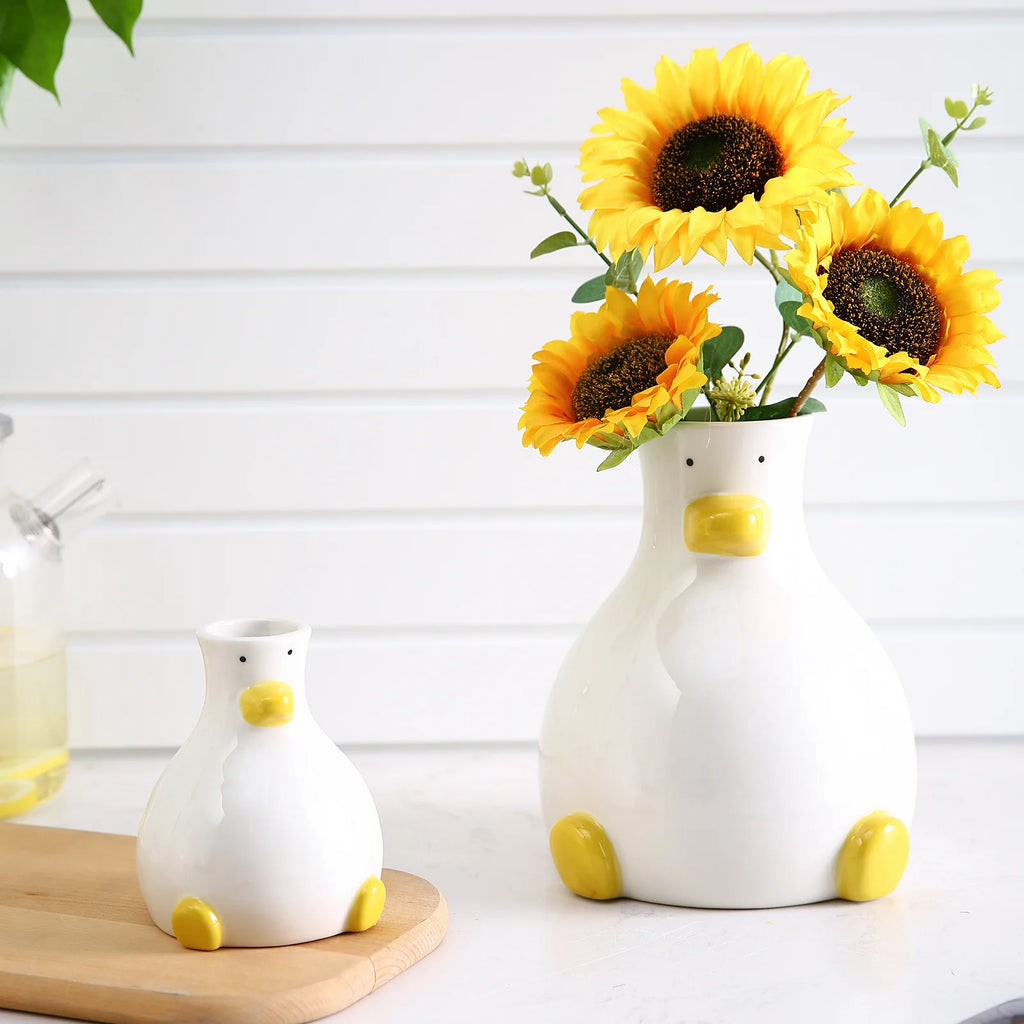 Creative Cartoon Ceramic Vase Cute Duck Flower Arrangement Hydroponic Home Decor Living Room Foyer Decoration