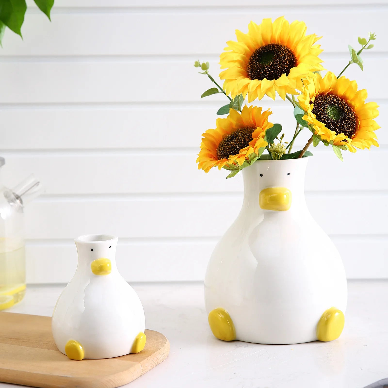 Creative Cartoon Ceramic Vase Cute Duck Flower Arrangement Hydroponic Home Decor Living Room Foyer Decoration