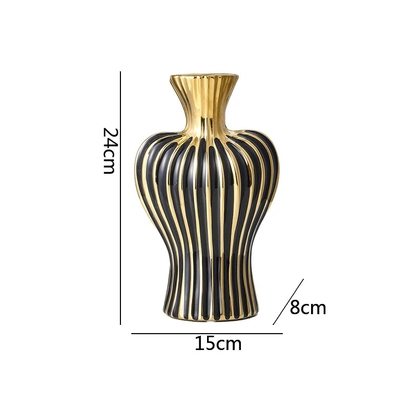 Electroplated Ceramic Vase | Black & Gold Minimalist Vessel for Luxury Interiors