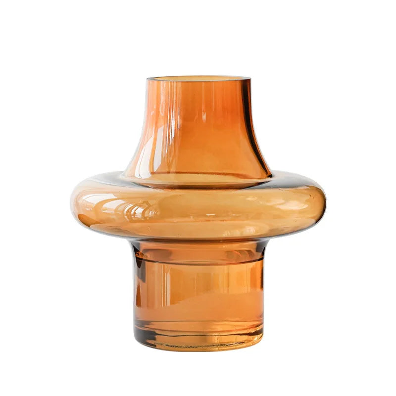 Amber Geometric Ring Glass Vase | Warm Luxury Home Décor Accent
