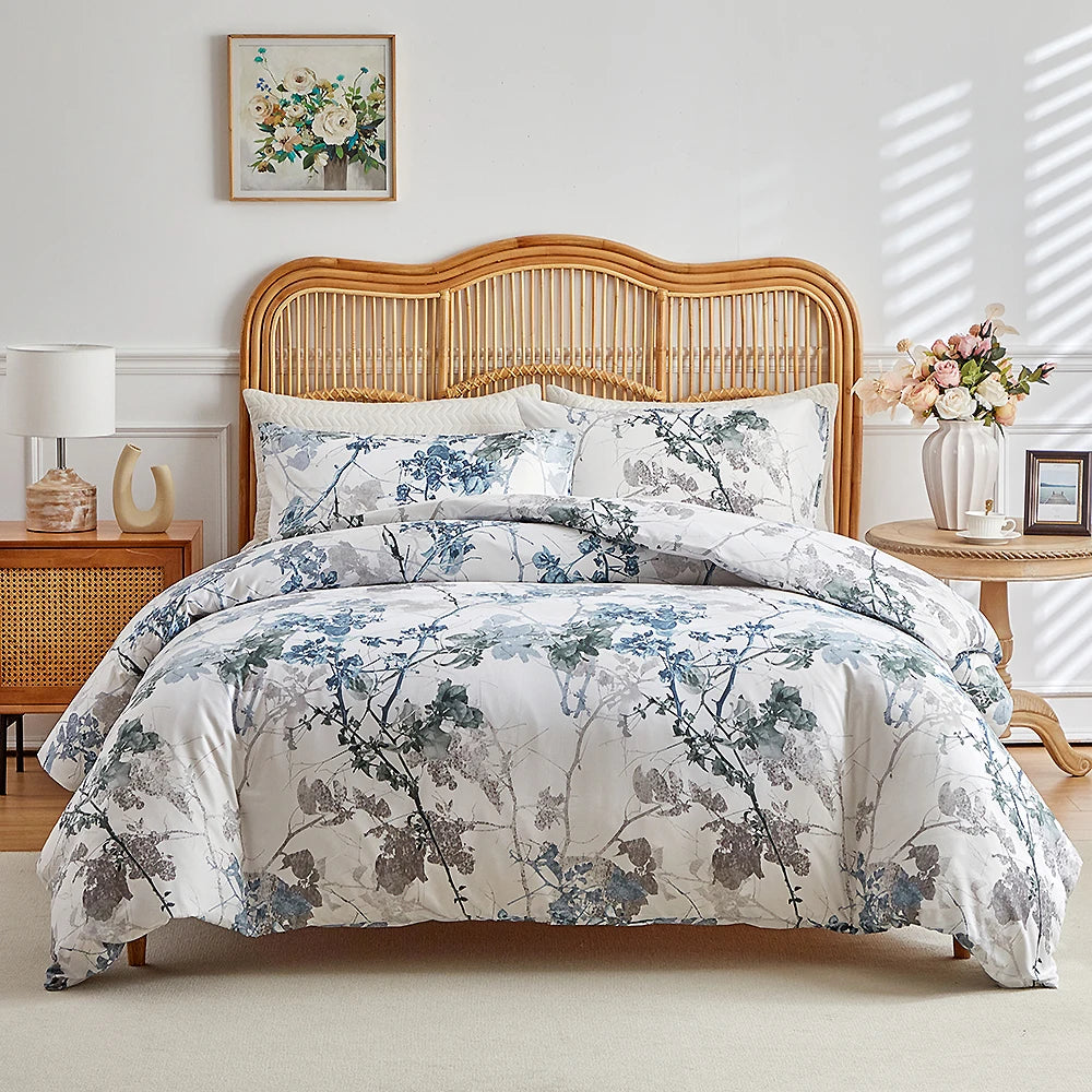 Vintage Floral Printed Duvet Cover Set – Soft Brushed Polyester Bedding Collection