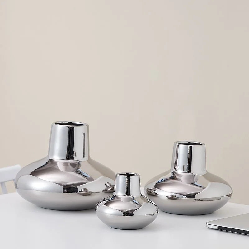 Silver-Plated Minimalist Ceramic Vase | Precious Luxury Home Décor