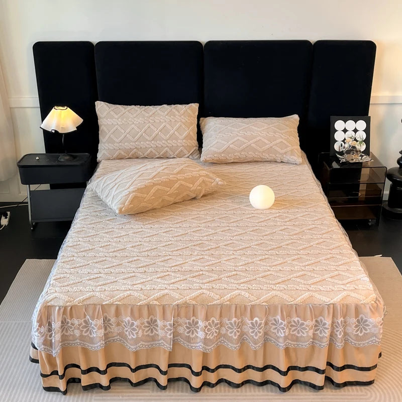 Xiao Qi Qi Bed Skirt Queen Solid Colour Winter Warm Mattress Protector Limited