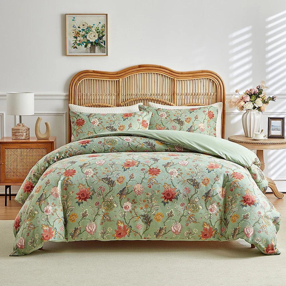 Vintage Floral Printed Duvet Cover Set – Soft Brushed Polyester Bedding Collection