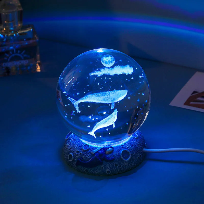 Crystal Ball Night Light Ornament 3D Engraved Luminous Resin Gift