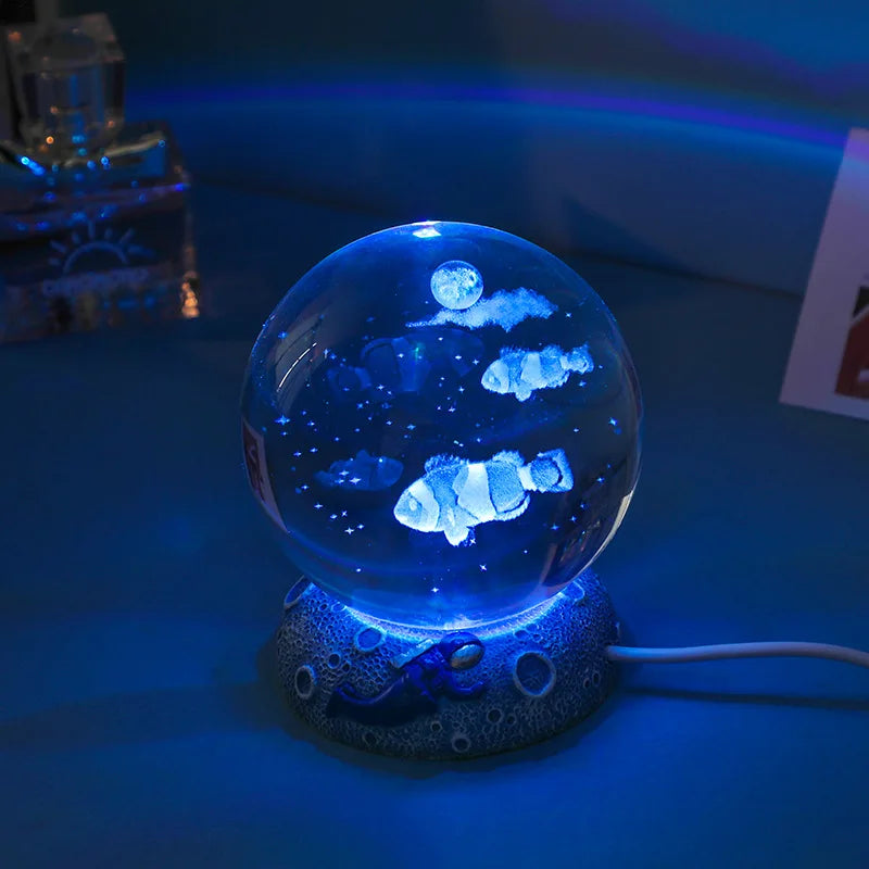 Crystal Ball Night Light Ornament 3D Engraved Luminous Resin Gift