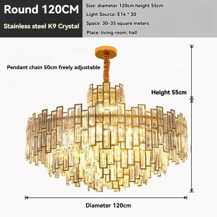 Luxora Gold Crystal Chandelier K9 Round Multi Tier Pendant Limited Edition