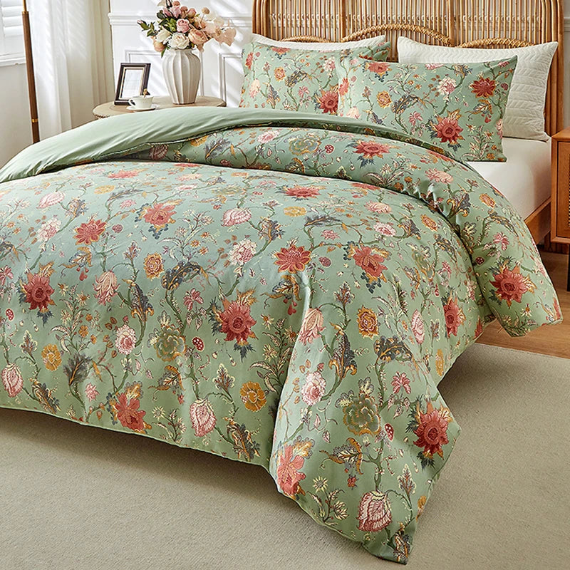 Vintage Floral Printed Duvet Cover Set – Soft Brushed Polyester Bedding Collection
