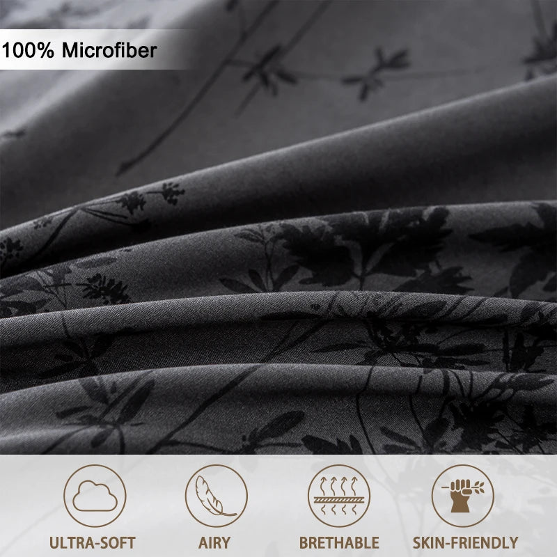 Bamboo Leaf Print Duvet Cover Set – 3-Piece Soft Polyester Bedding Collection