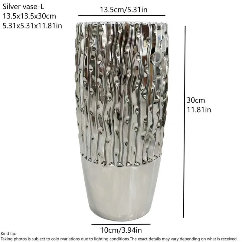 Minimalist Silver Ceramic Table Vase | Desk & Office Luxury Décor