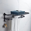 Matte Black Folding Towel Rail – Wall Mounted Aluminium Bathroom Towel Rack with Hooks