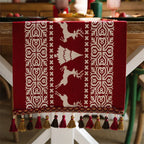 Christmas Chenille Tassel Table Runner,Cotton Linen Thicken Fabric Table Decoration,Dining Room Restaurant Modern Decor Supplies