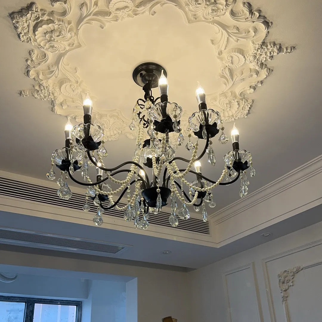 Heritage Lighting Vintage Black Candelabra Chandelier With Crystal Beads Limited