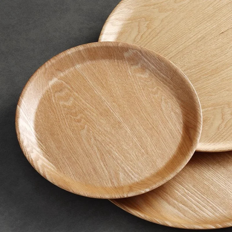 Wooden Dinner Plate Round Dessert Plate Wood Plate Coffee Cake Tray Bakery Bread Display Tray Kitchen Tableware Accessories