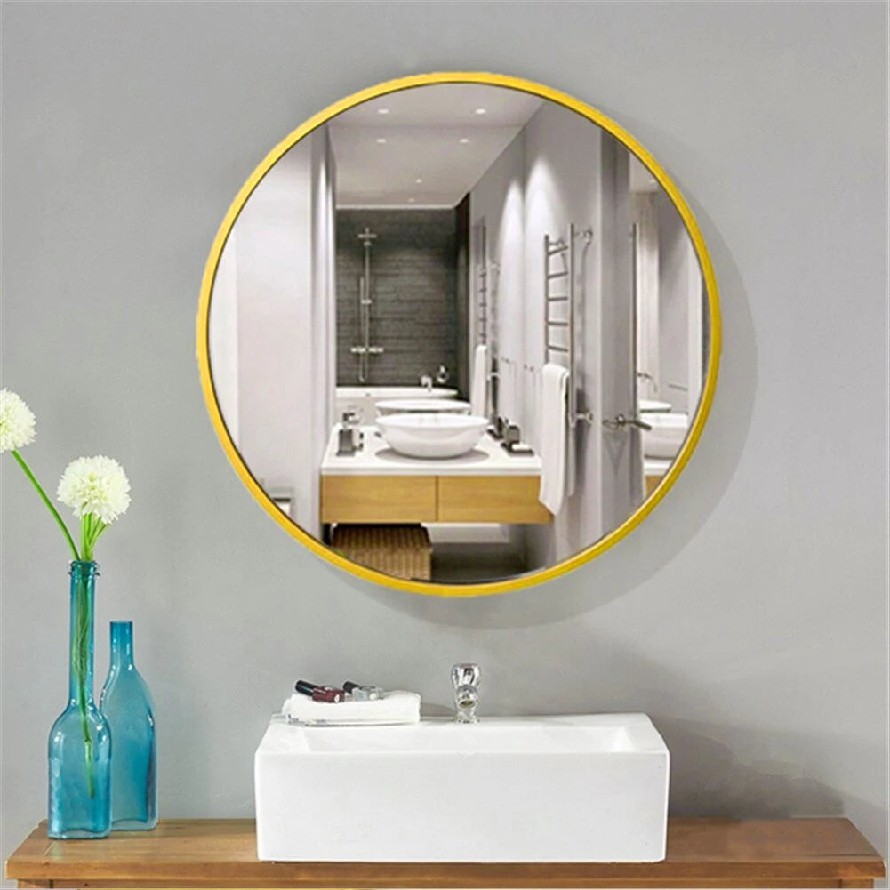 Modern Nordic round bathroom mirror wall mounted bathroom mirror, metal frame hanging makeup mirror