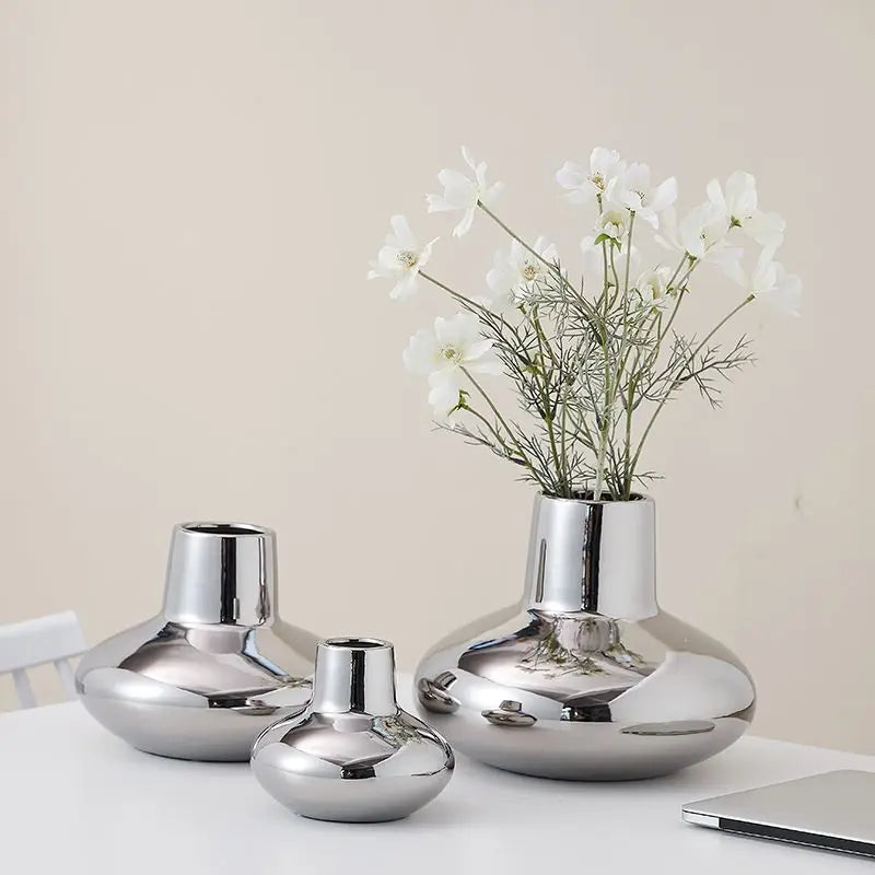 Silver-Plated Minimalist Ceramic Vase | Precious Luxury Home Décor