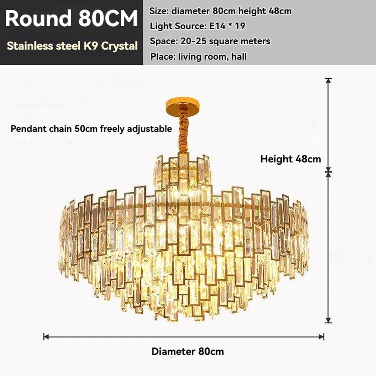 Luxora Gold Crystal Chandelier K9 Round Multi Tier Pendant Limited Edition