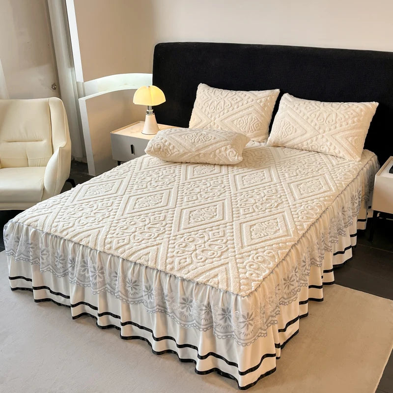 Xiao Qi Qi Bed Skirt Queen Solid Colour Winter Warm Mattress Protector Limited