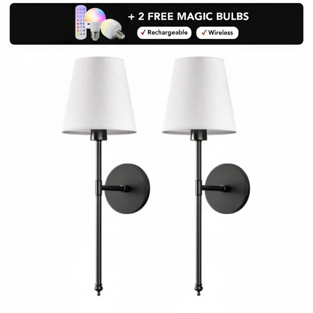 Lumière Wall Sconce | Cordless LED Wall Light with Remote & Fabric Shade