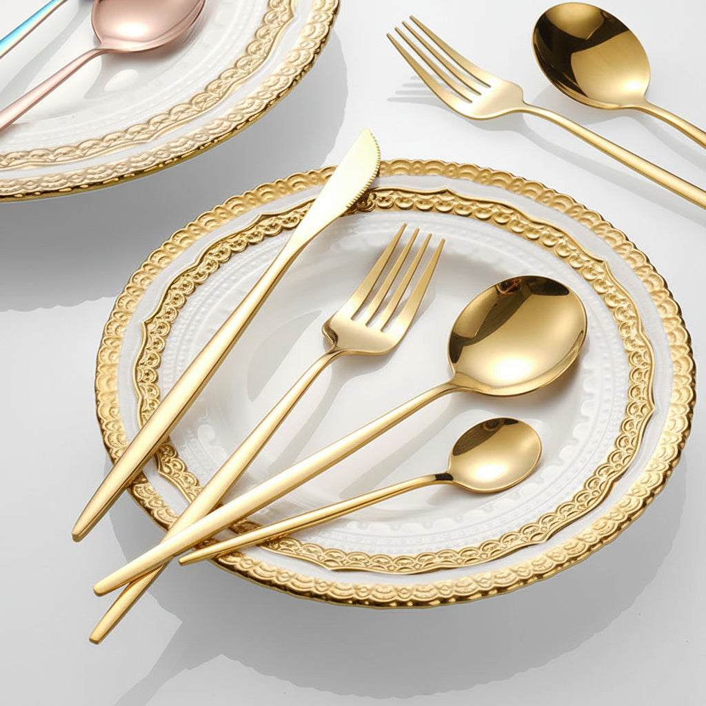 Gold Stainless Steel Cutlery Set | 16-Piece Mirror-Polished Flatware for Elegant Dining