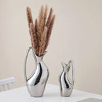 Silver Minimalist Pot Ceramic Vase | Metallic Luxury Home Décor