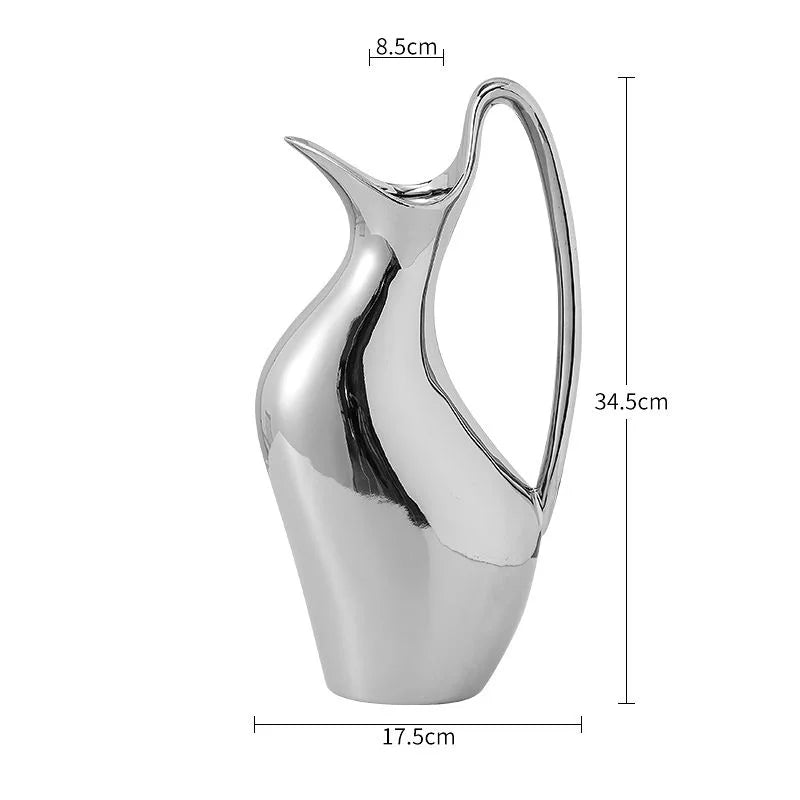 Silver Minimalist Pot Ceramic Vase | Metallic Luxury Home Décor