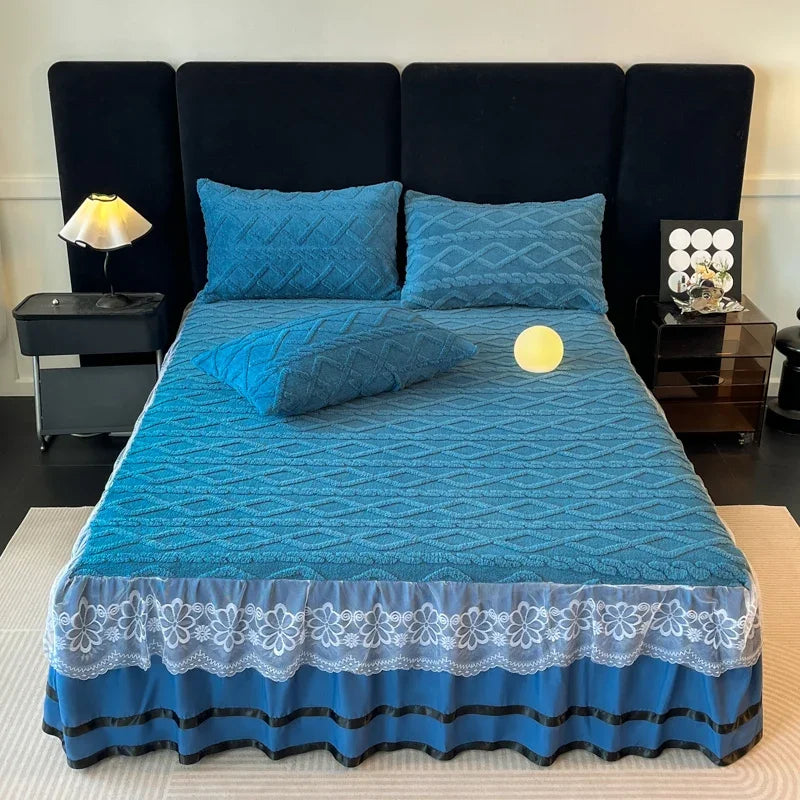 Lan Duo Mao Solid Colour Bed Skirt Elastic Corners Winter Warm Collection