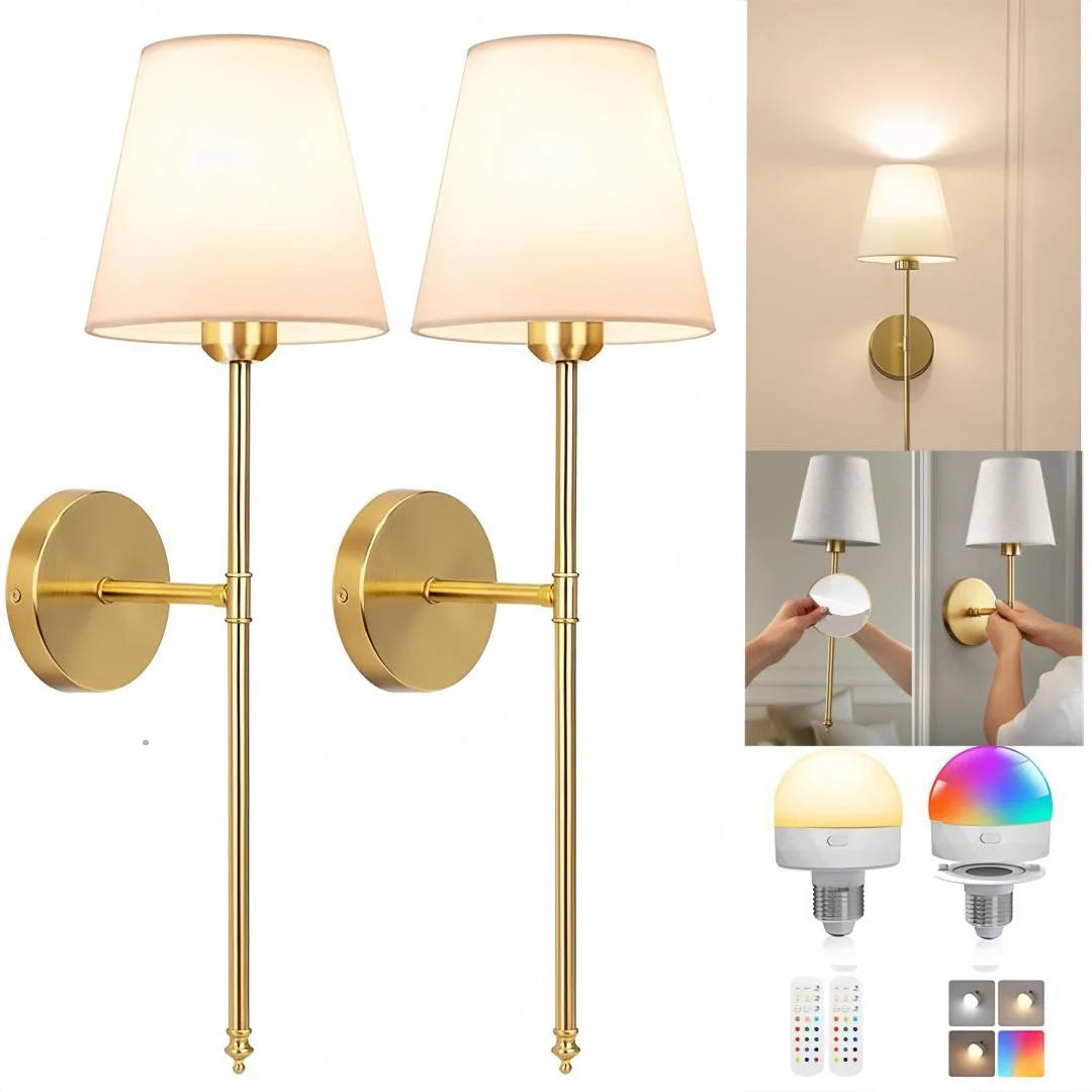 Lumière Wall Sconce | Cordless LED Wall Light with Remote & Fabric Shade