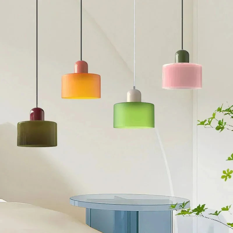 Artisan Stained Glass Pendant Light | Warm White LED | Pink, Orange, Green & White