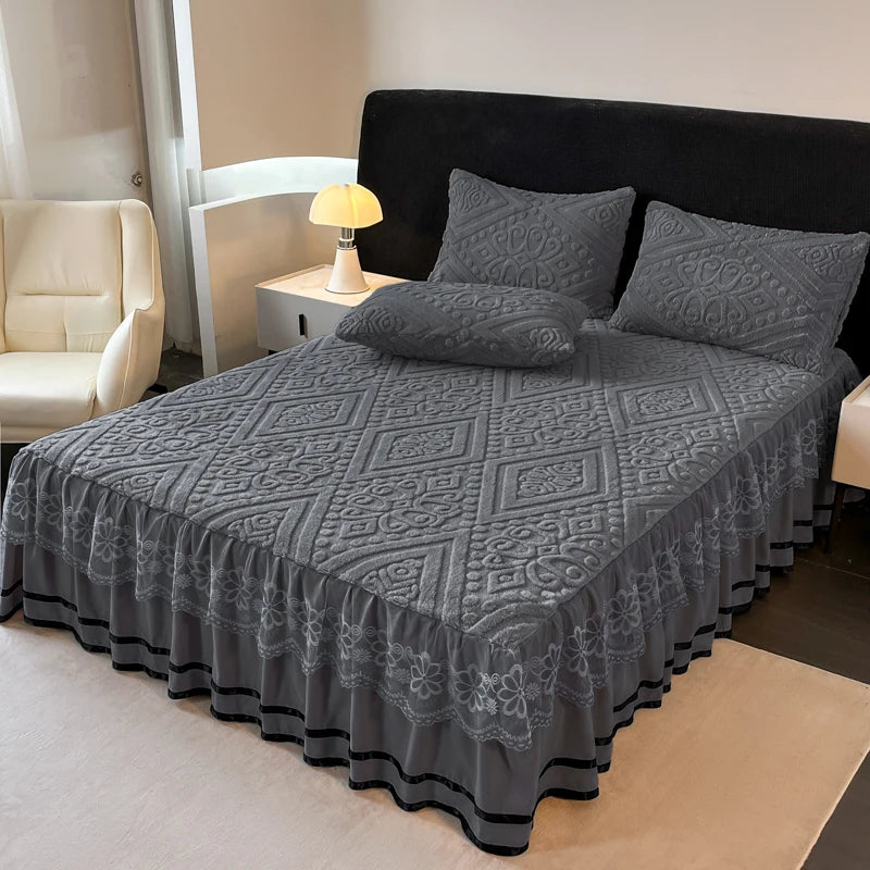 Xiao Qi Qi Bed Skirt Queen Solid Colour Winter Warm Mattress Protector Limited