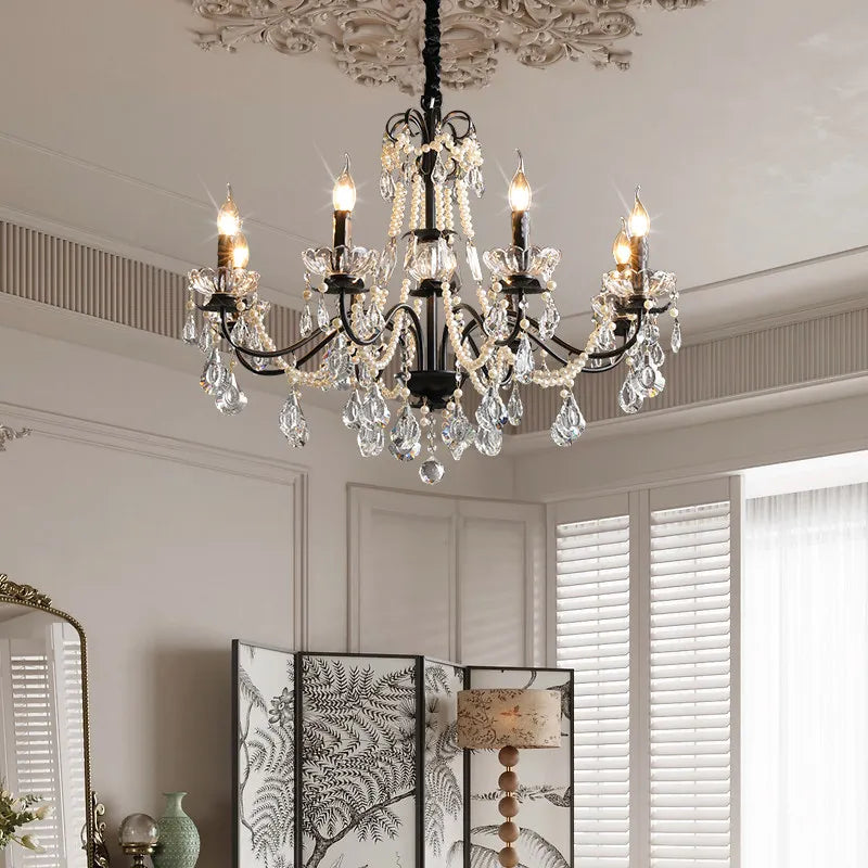 Heritage Lighting Vintage Black Candelabra Chandelier With Crystal Beads Limited
