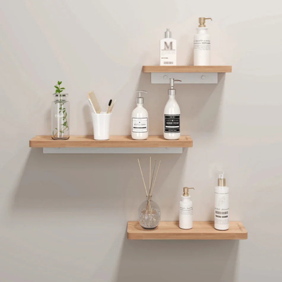 Wooden Bathroom Shelf White Black Gold Kitchen Lavatory Aluminum Beech Wall Mounted Bath Shower Shampoo Soap Storage Rack Holder