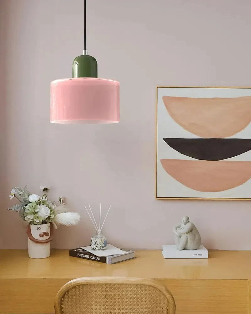Artisan Stained Glass Pendant Light | Warm White LED | Pink, Orange, Green & White