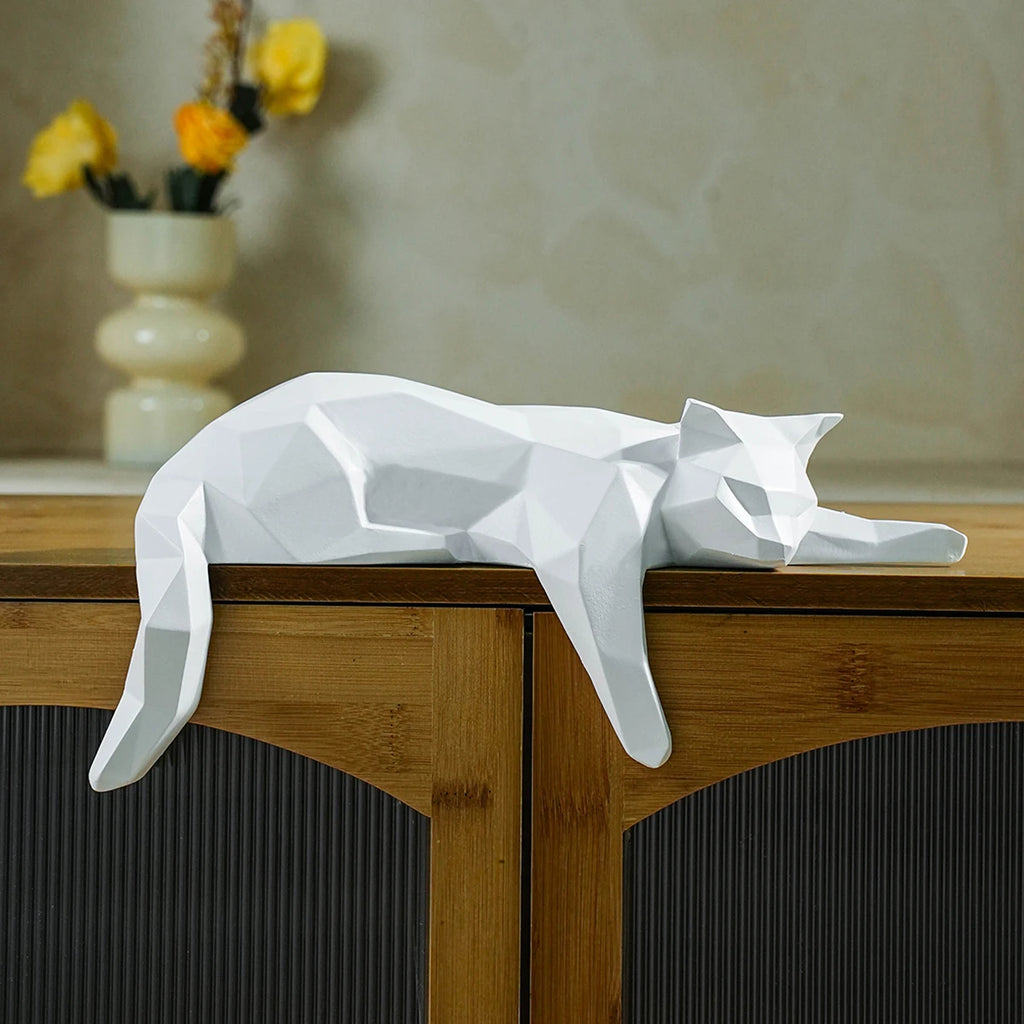 Geometric Cat Sculpture | Luxury Resin Figurine for Modern Home Décor